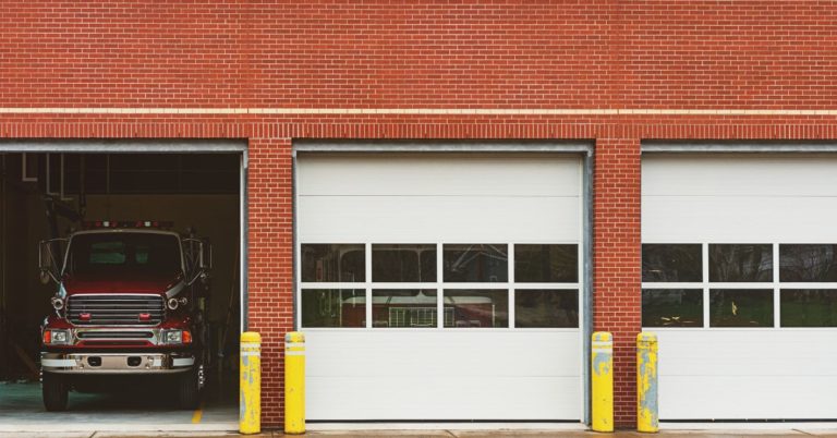 Fire engine parked in fire department