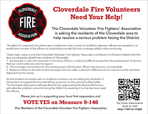 Cloverdale Fire Volunteers Need Your Help Measure 9-146 Flyer